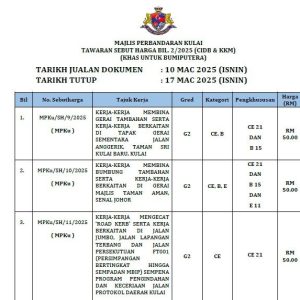 TAWARAN SEBUT HARGA BIL. 2/2025 (CIDB & KKM) (KHAS UNTUK BUMIPUTERA)